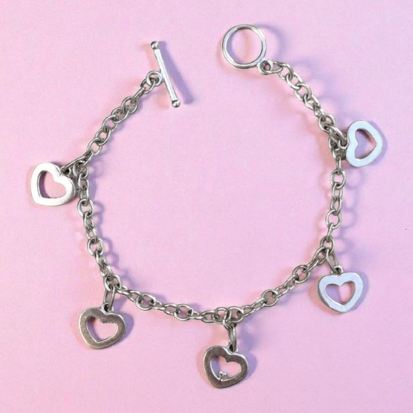Vintage Jewelry - ❤️Vintage sterling diamond heart charm bracelet